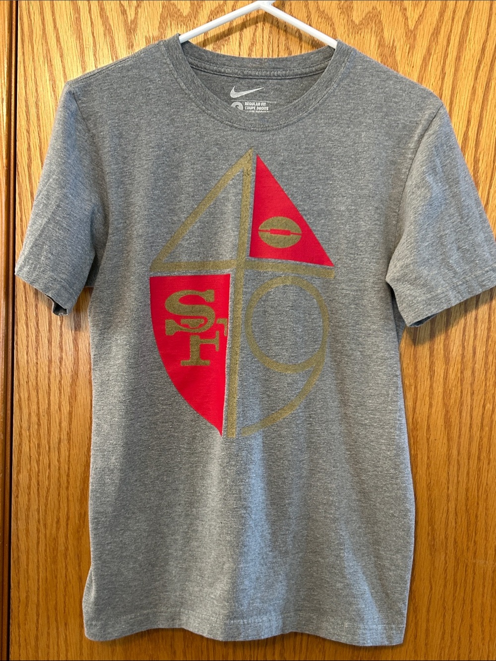 Nike Gray Tee with Red & Gold Shield Graphic Sz S